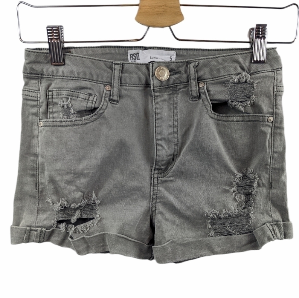 RSQ Sunset High Rise Cuffed Destroyed Jeans Shorts Sz 5